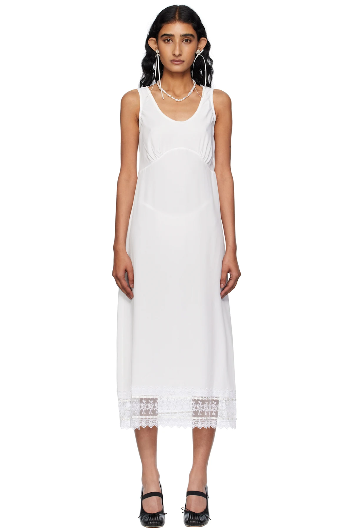 Off-White Trim Slip Midi Dress