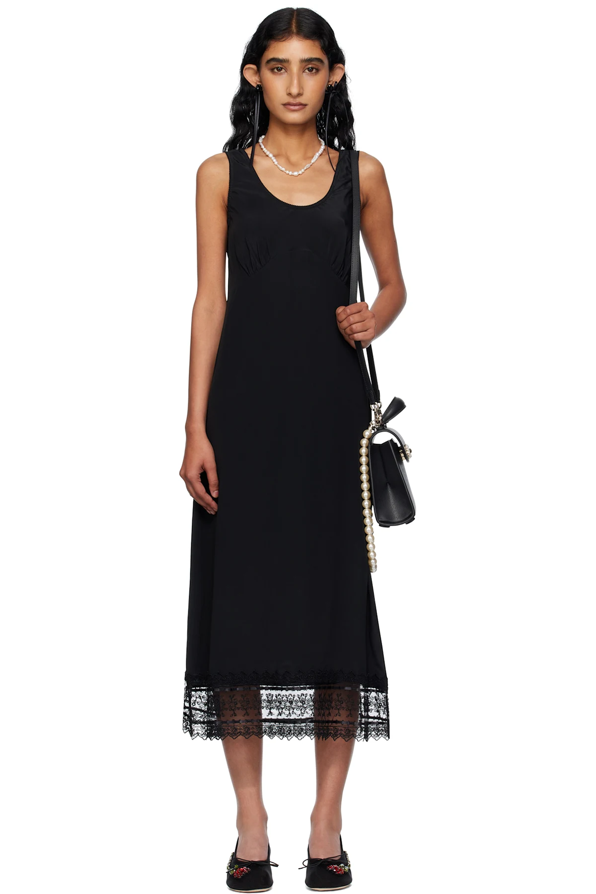 Black Trim Slip Midi Dress