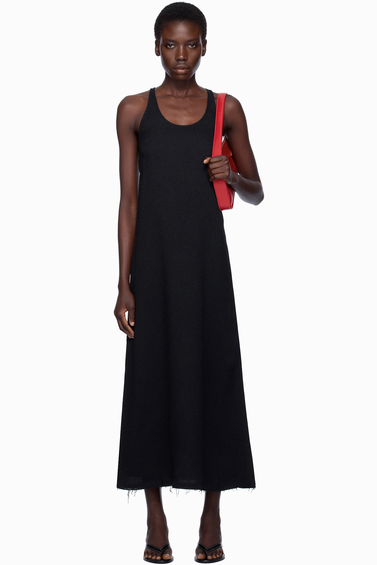 Black Scoop-Neck Sablé Midi Dress