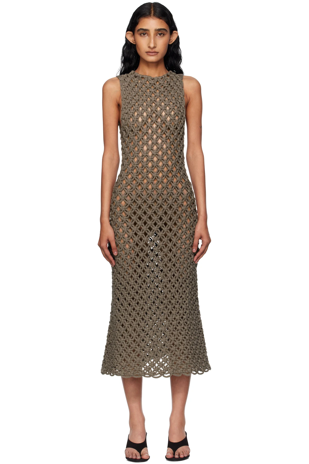 Taupe Hand Knotted Midi Dress