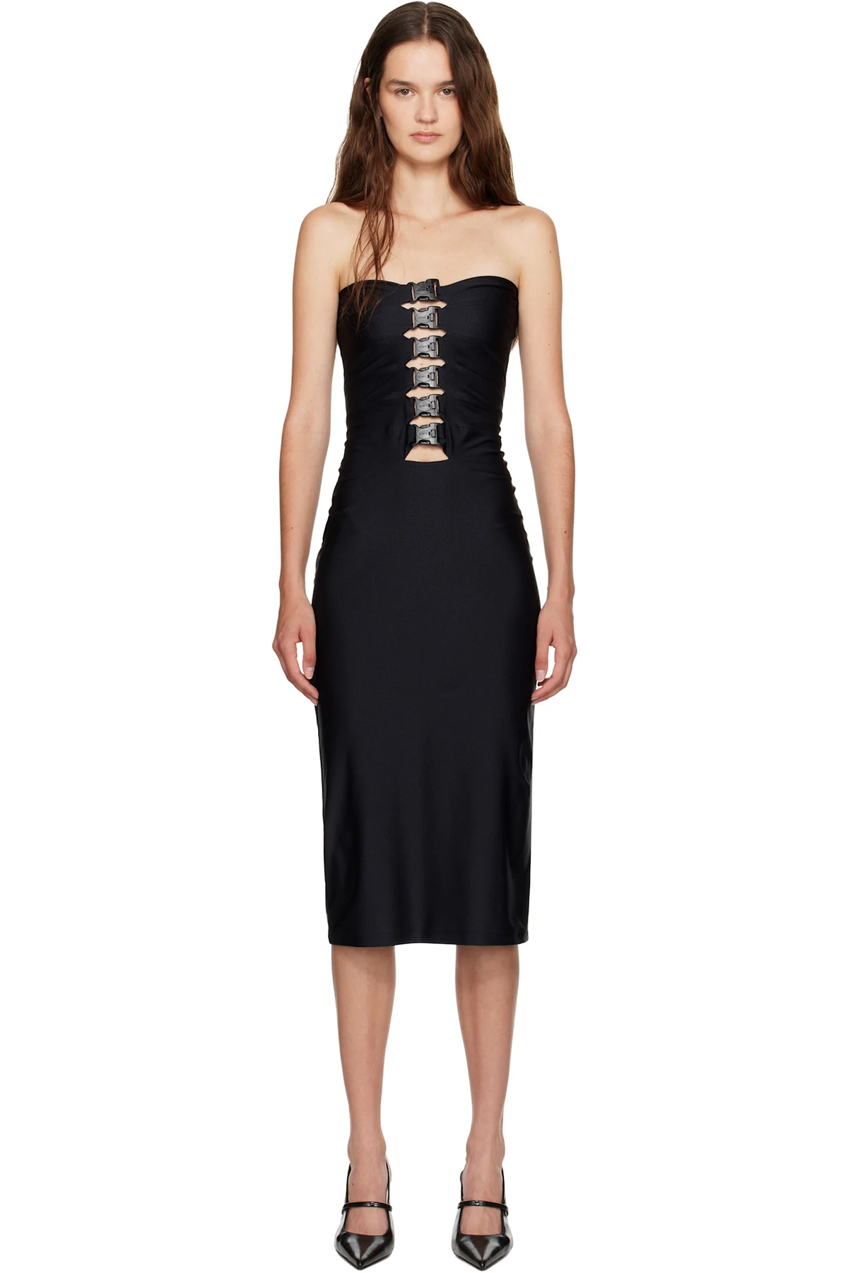Black Multi Buckle Midi Dress