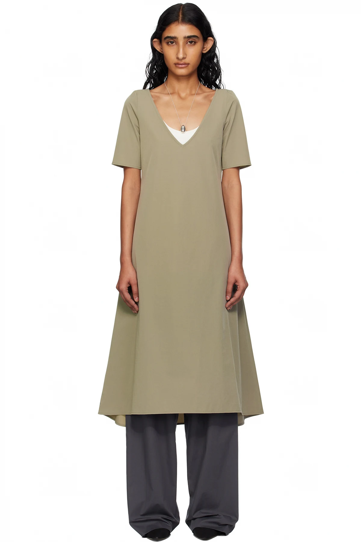 Gray Nylon Spandex Midi Dress