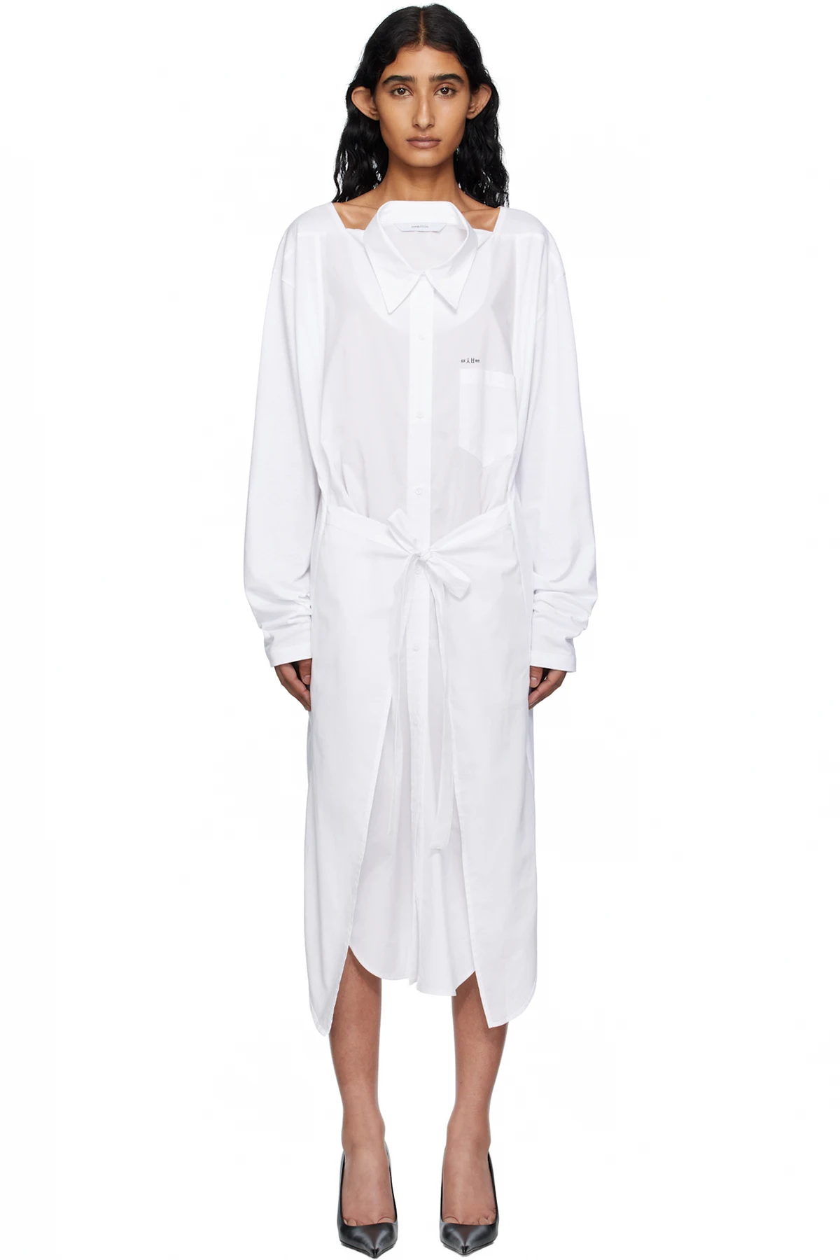 White Movable Collar Wrap Midi Dress