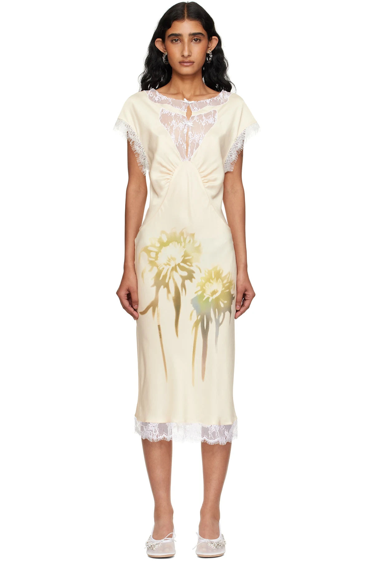 Beige Waterlily Midi Dress