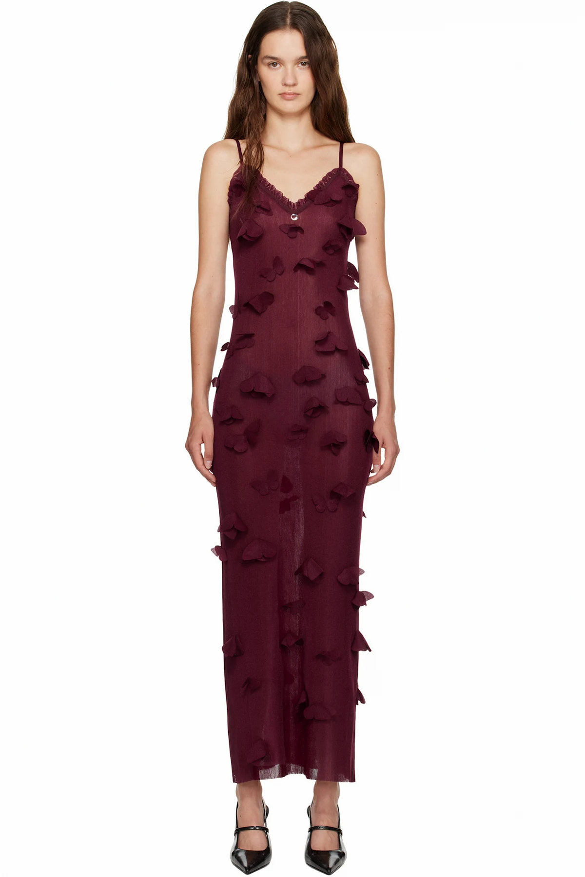 Burgundy Butterflies Techno Midi Dress