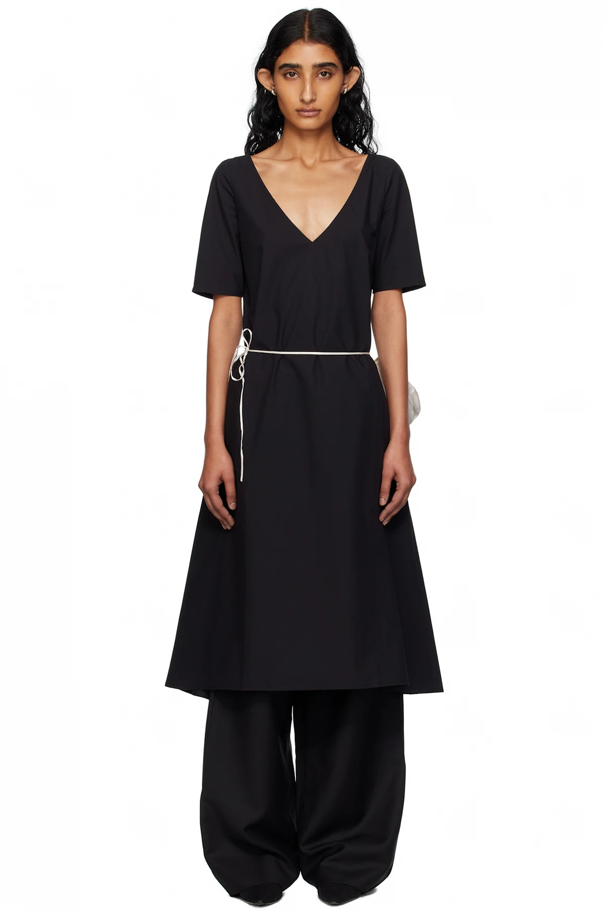 Black Cotton Poplin Midi Dress