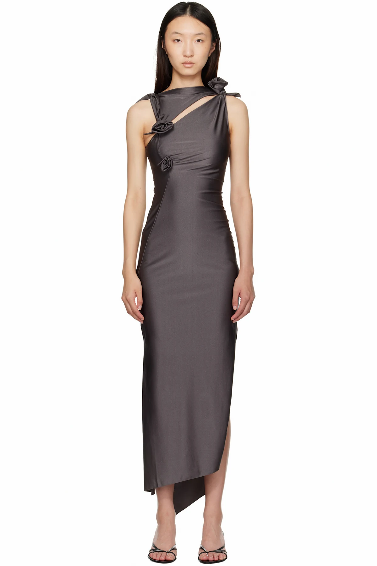 Gray Flower Midi Dress