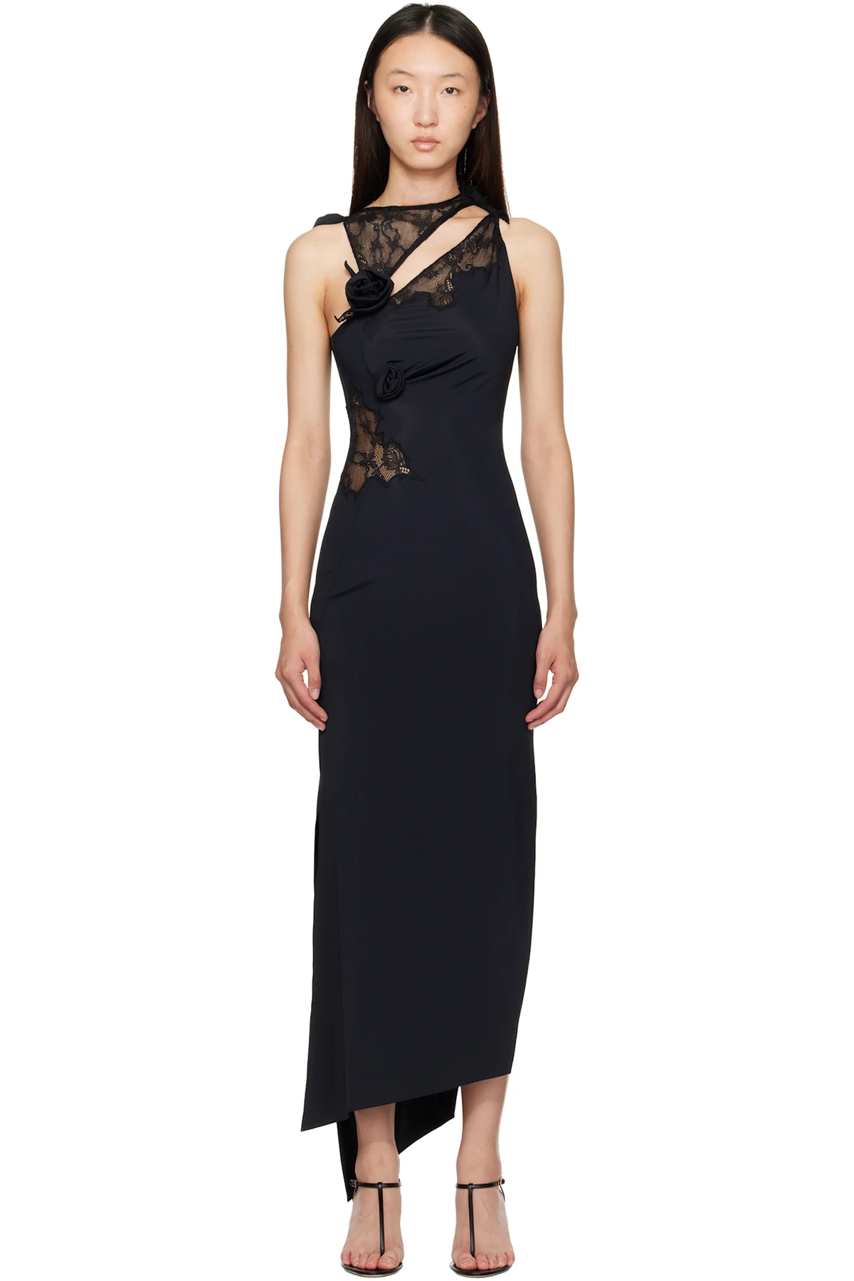 Black Lace Flower Midi Dress