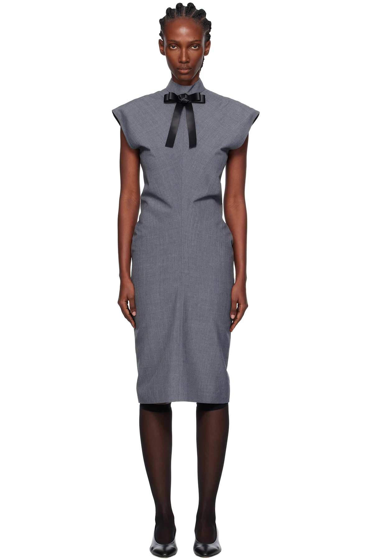 Gray Ribbon Tie Bias Cut Midi Dress