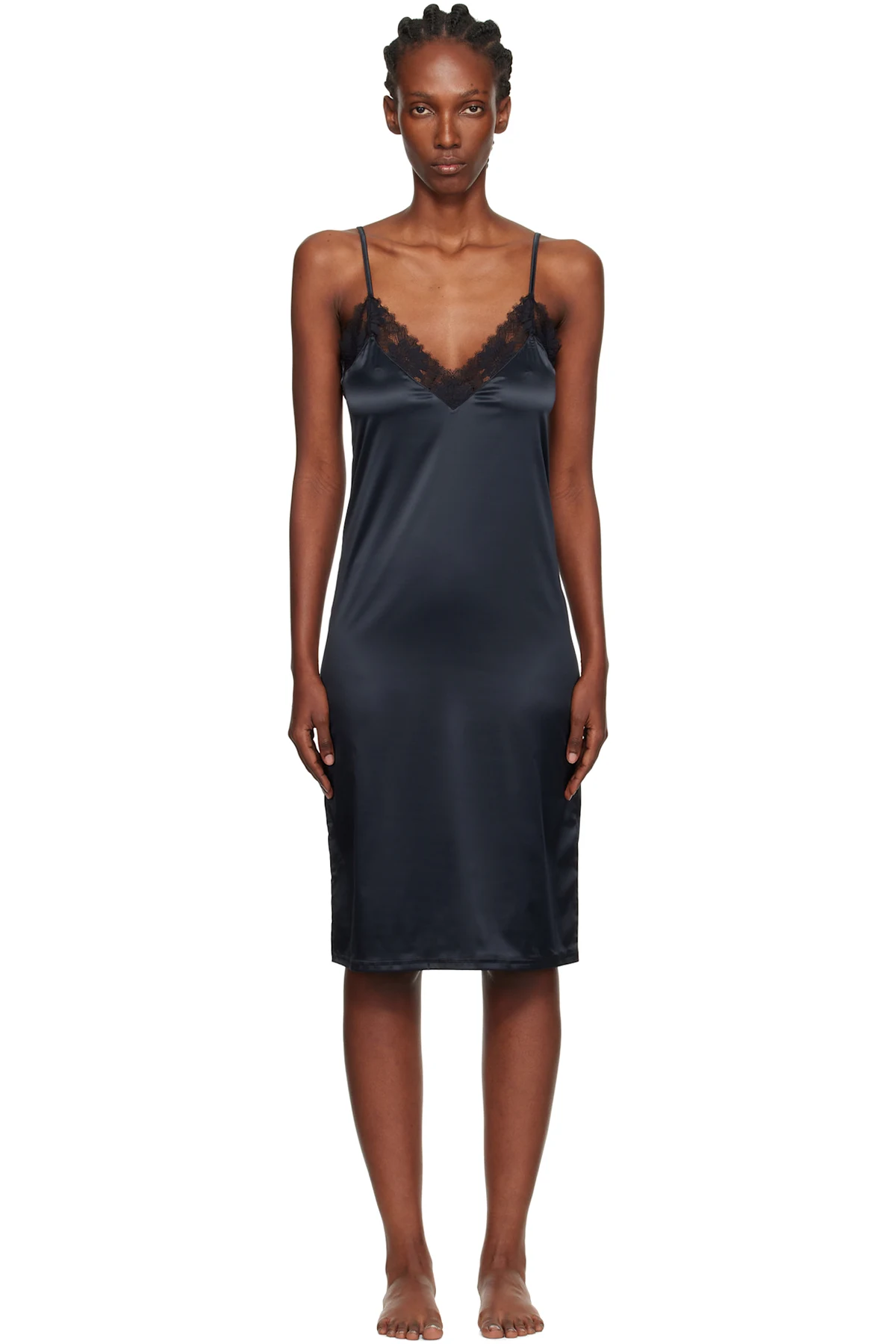 Black Annabelle Satin Slip Midi Dress