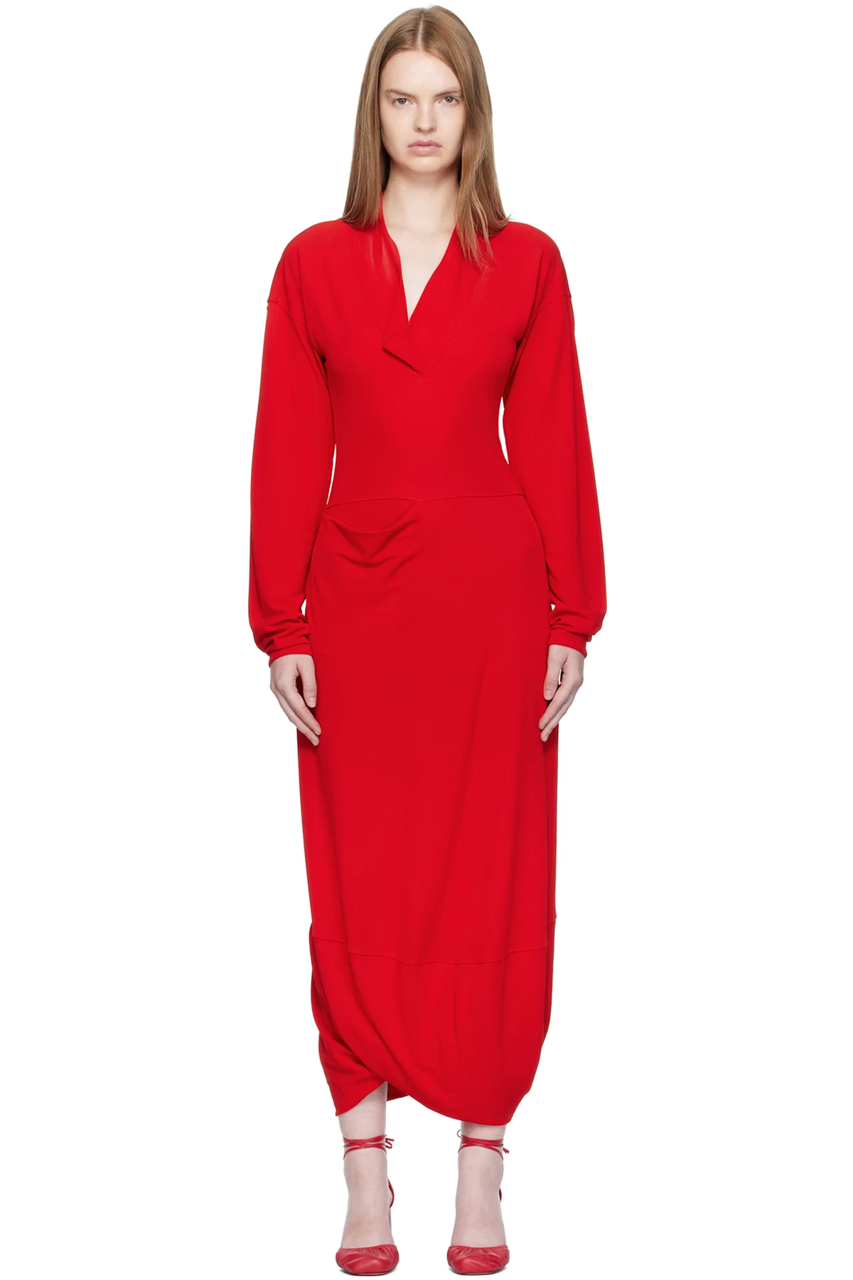 Red V Neck Maxi Dress