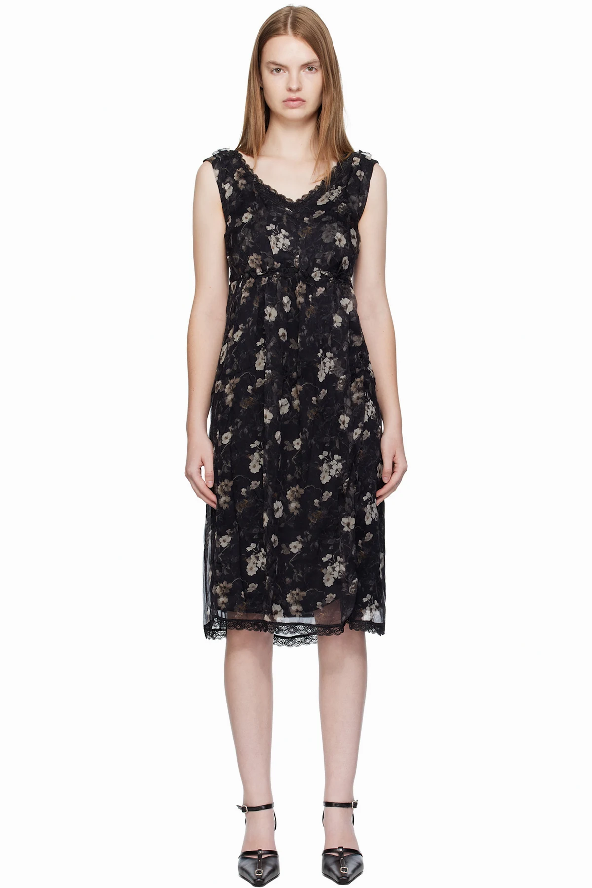 Black Sleeveless V-Neck Midi Dress