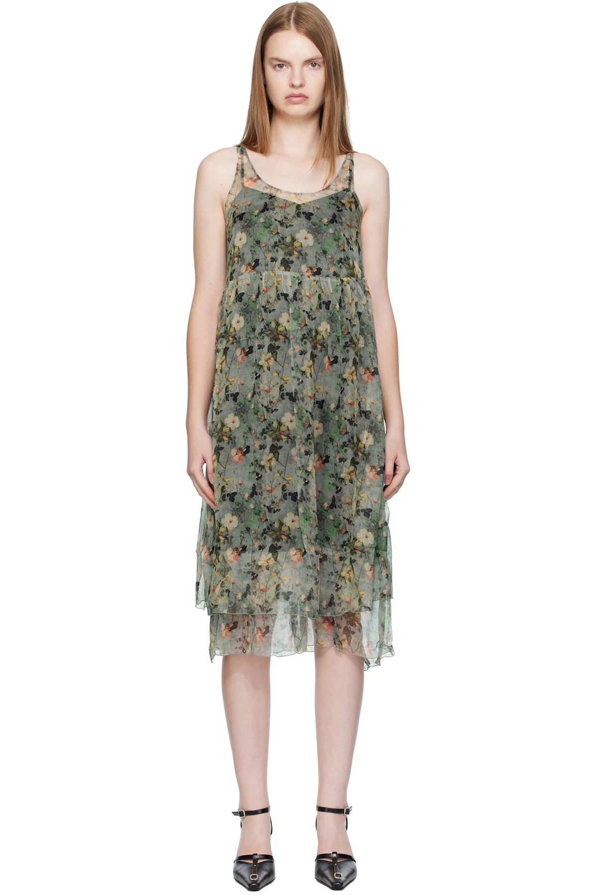 Green Gathered Tank Midi Dress