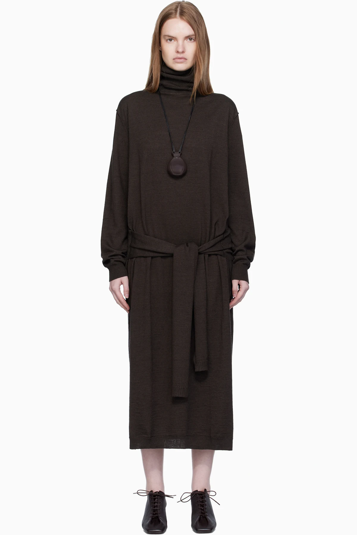 Brown Trompe L'oeil Midi Dress