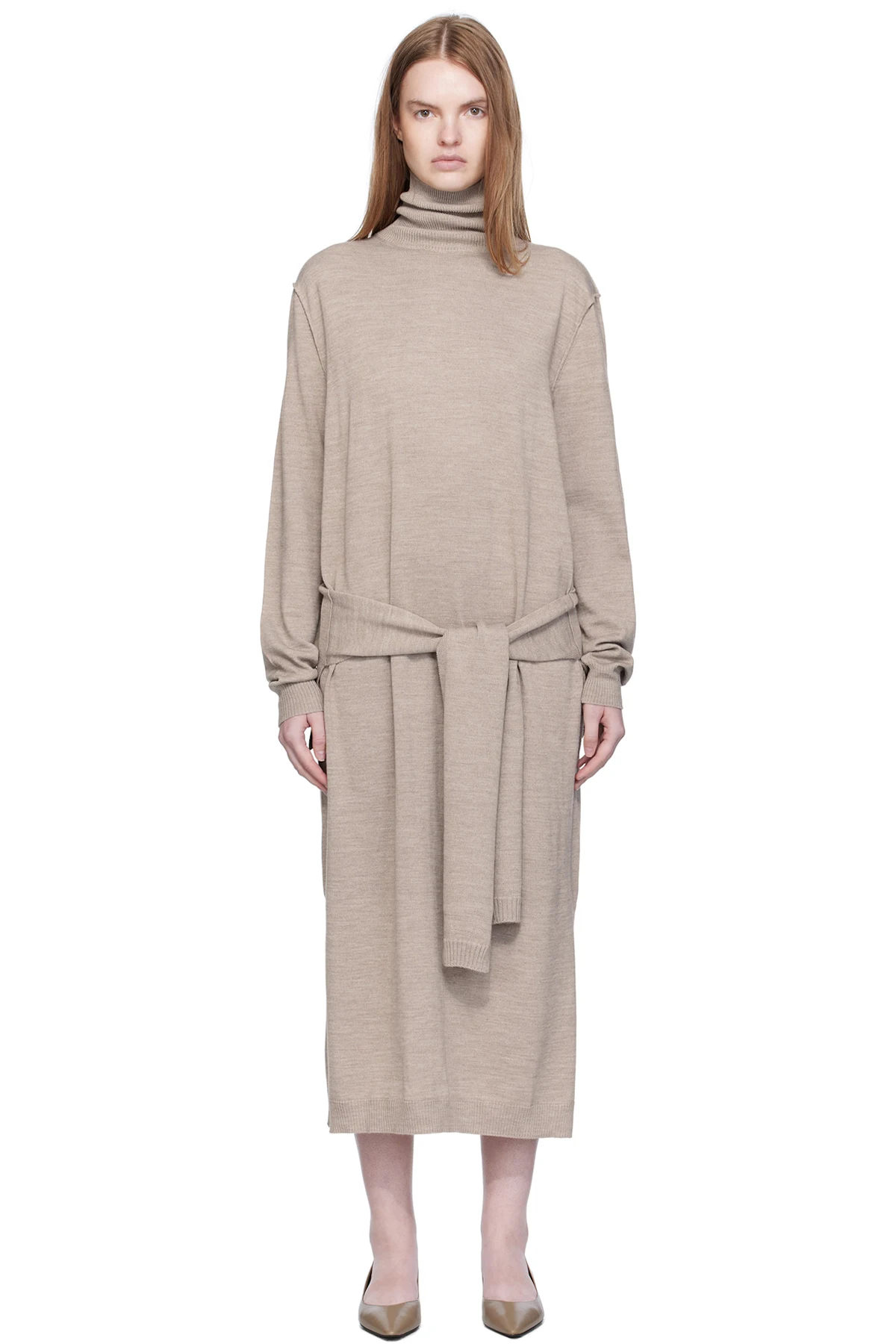 Taupe Trompe L'oeil Midi Dress