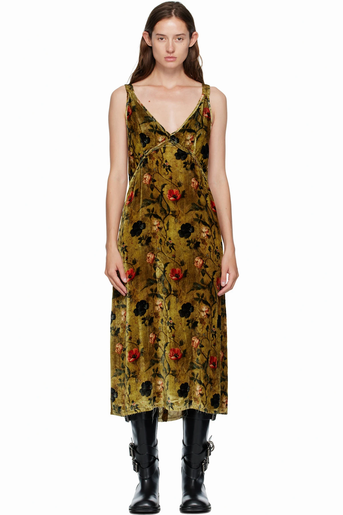 Yellow Grunge Slip Midi Dress