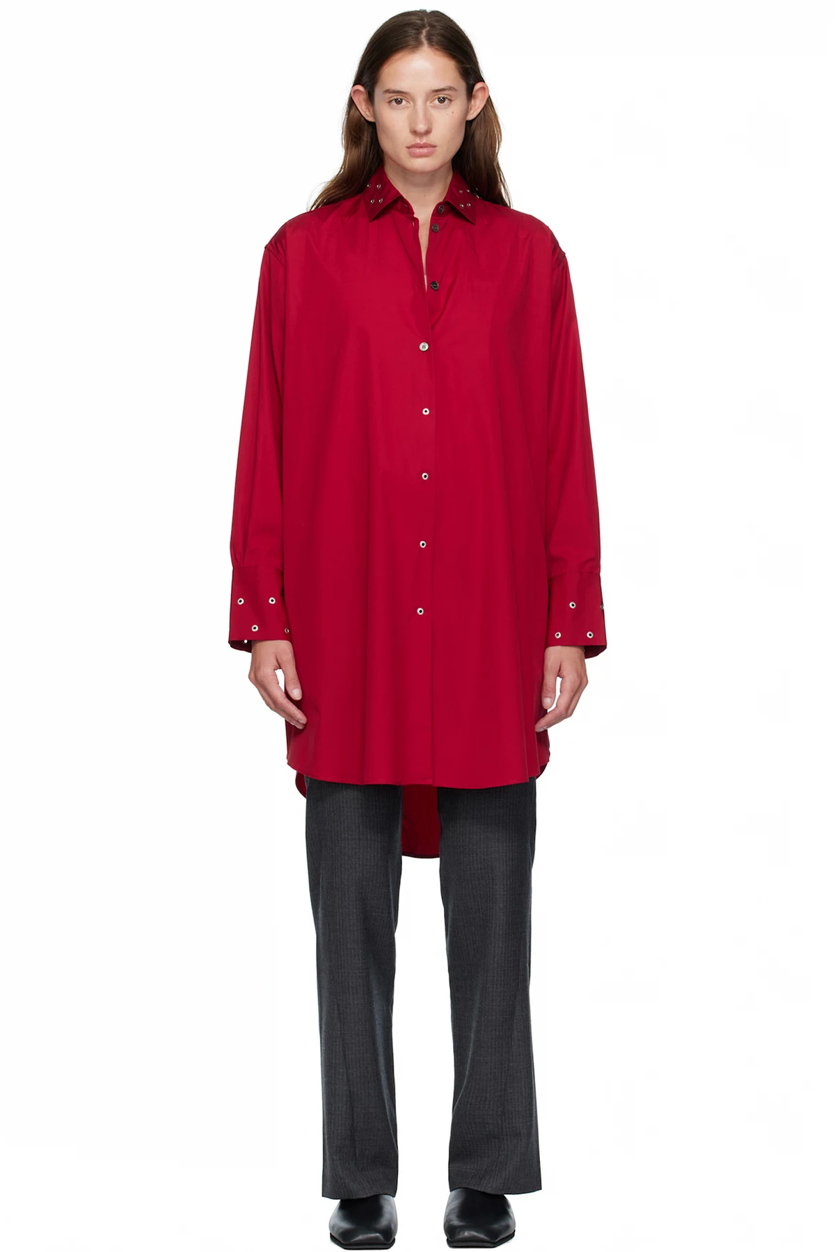 Red Frock Shirt Midi Dress