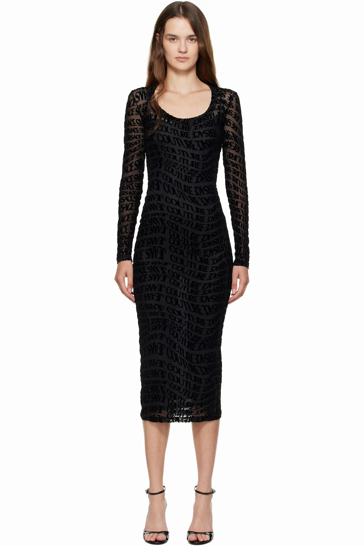 Black Vestiti Tulle Flock Liquify Midi Dress