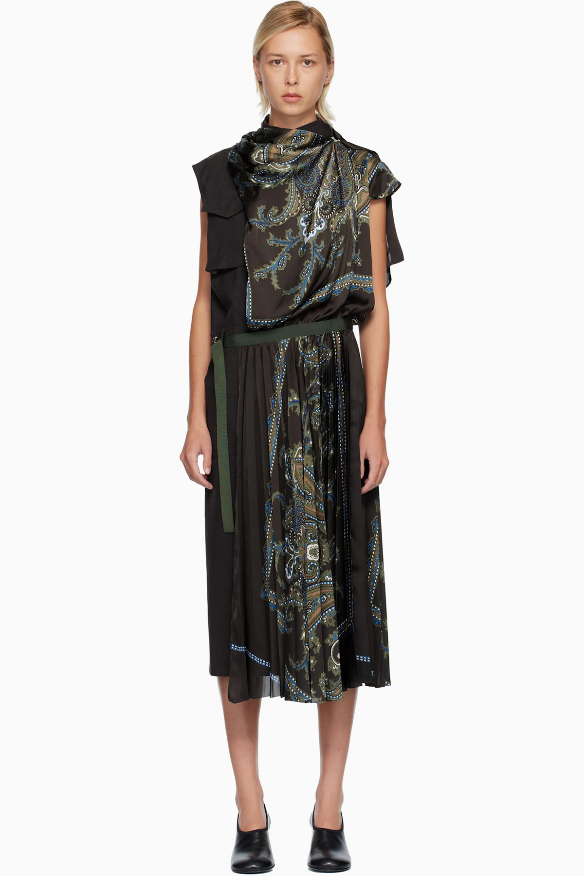 Brown Suiting & Paisley Print Midi Dress