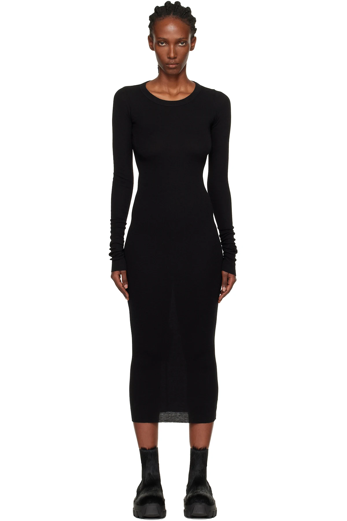 Black Concordians Rib Long Sleeve Midi Dress