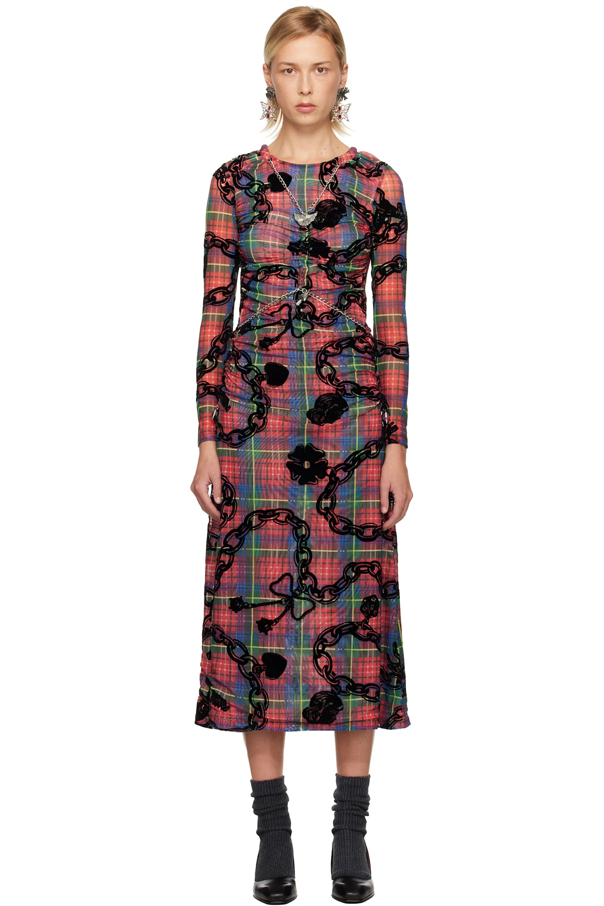 Multicolor Sonicscape Mesh Midi Dress