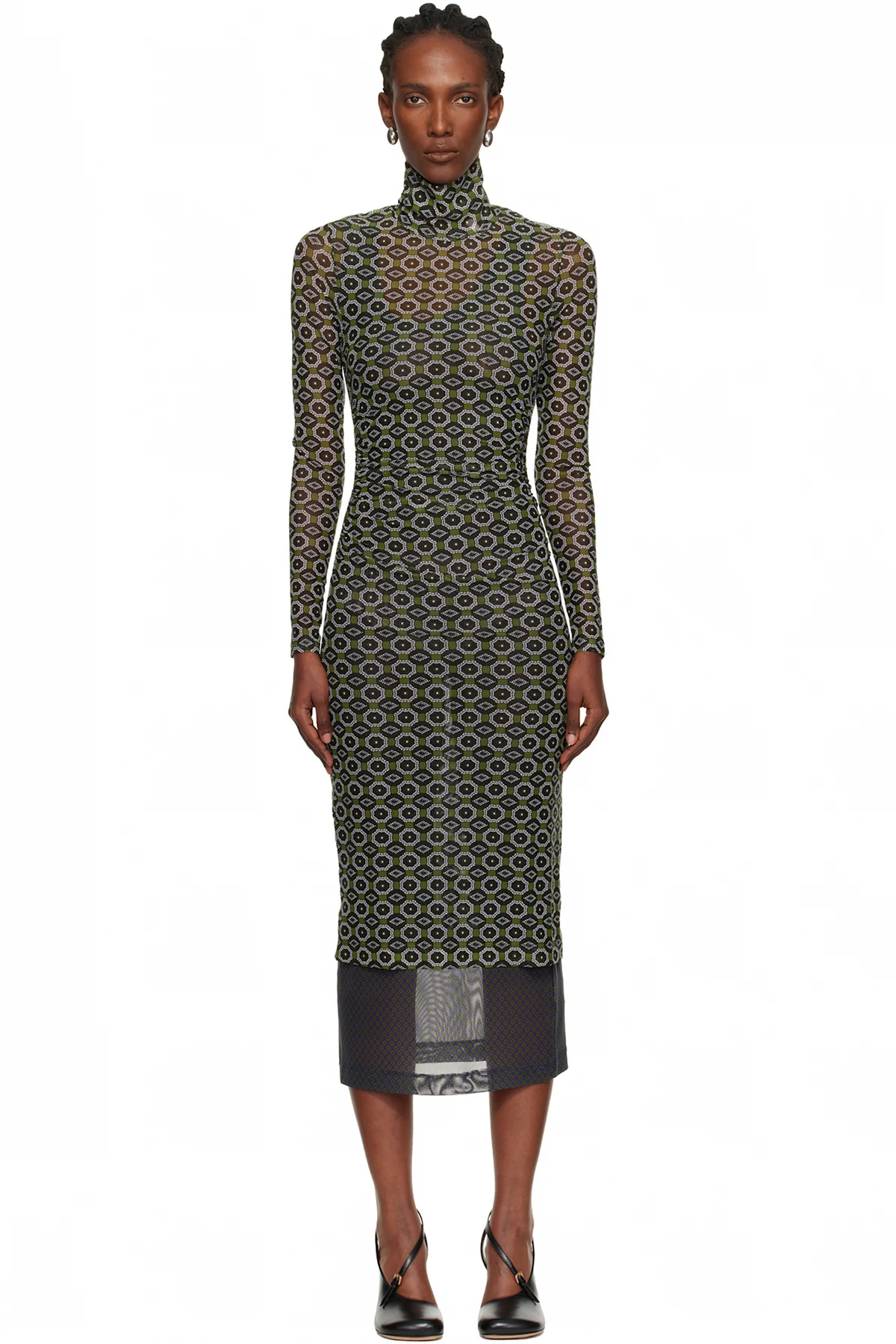 Green Transparent Mesh Midi Dress