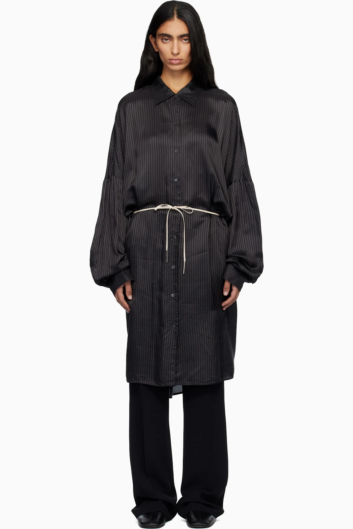 Gray Striped Midi Dress