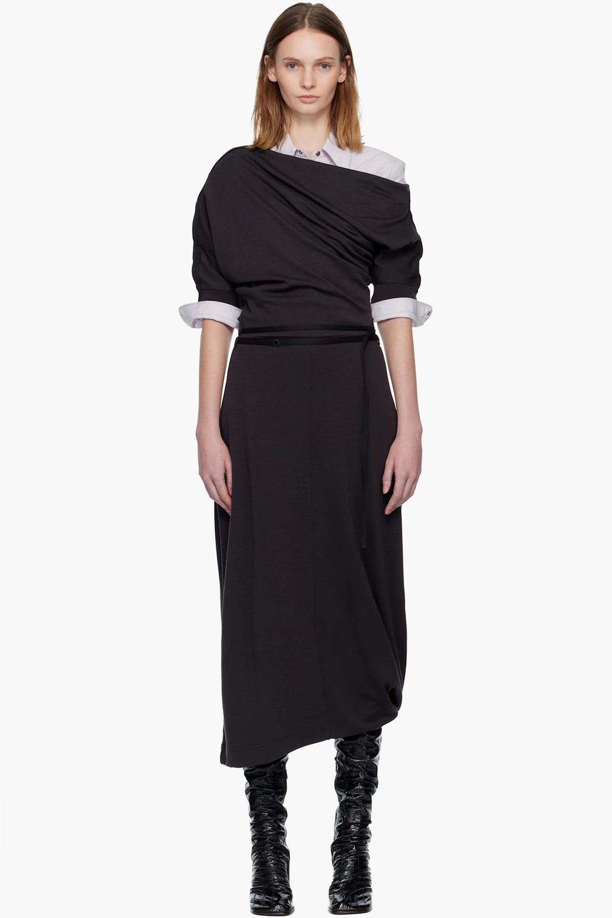 Gray Twisted Hem Midi Dress