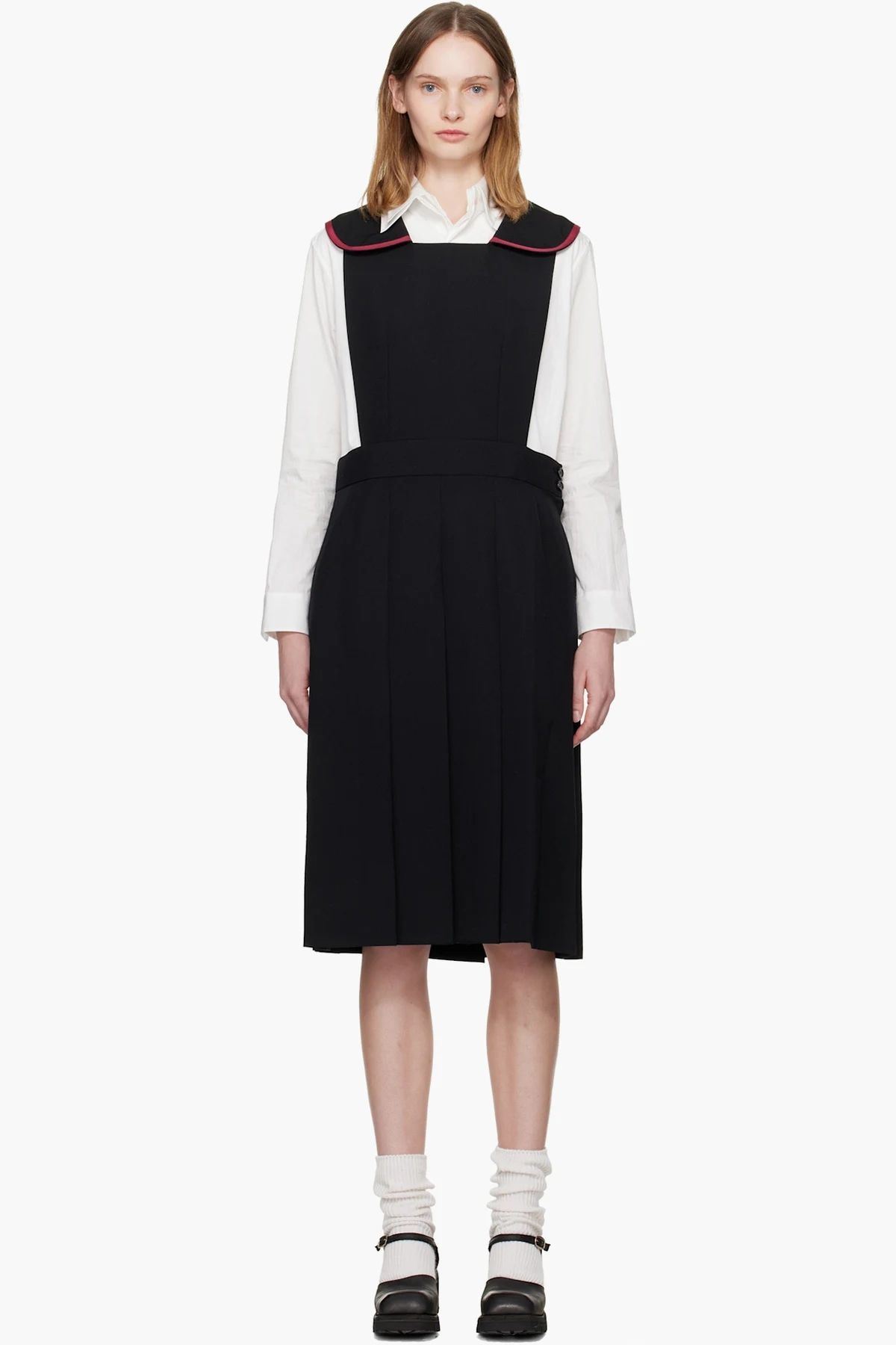 Black Square Collared Pinafore Midi Dress