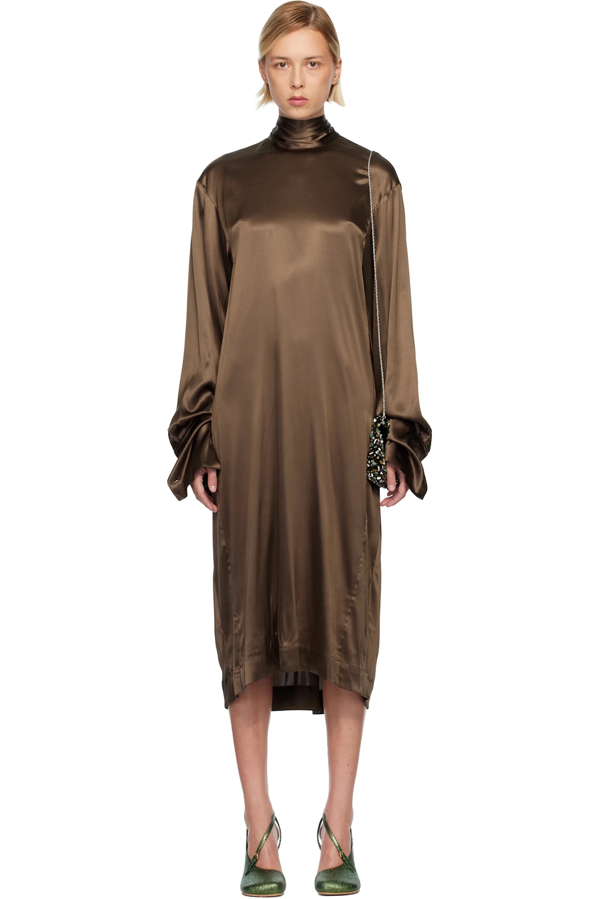 Brown Silk Midi Dress