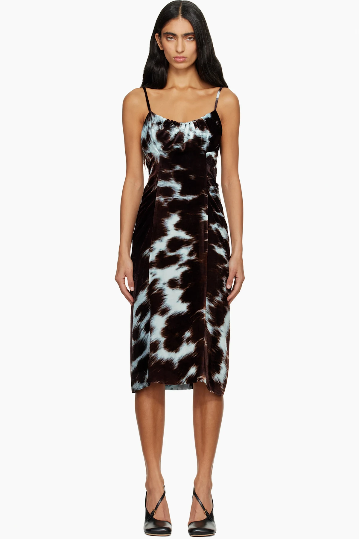 Brown & Blue Jacquard Slip Midi Dress