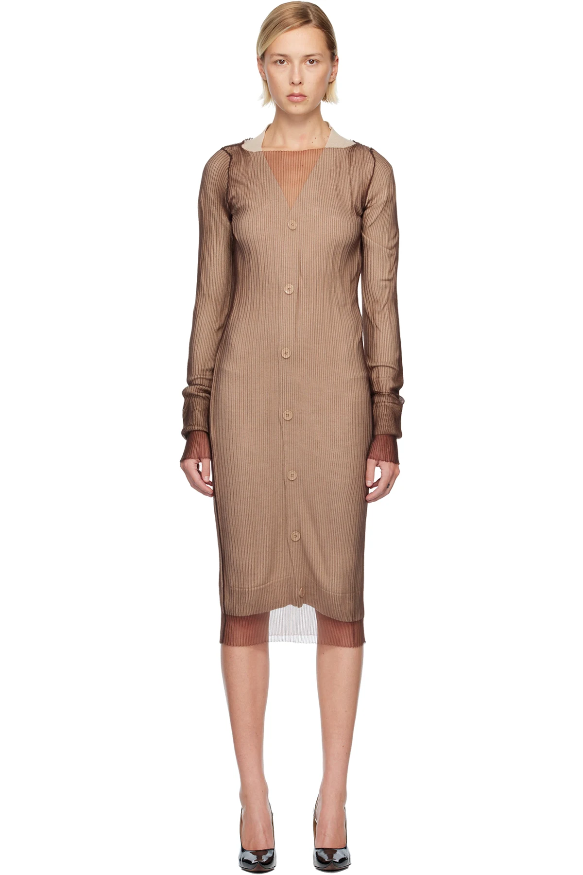 Brown Layered Midi Dress