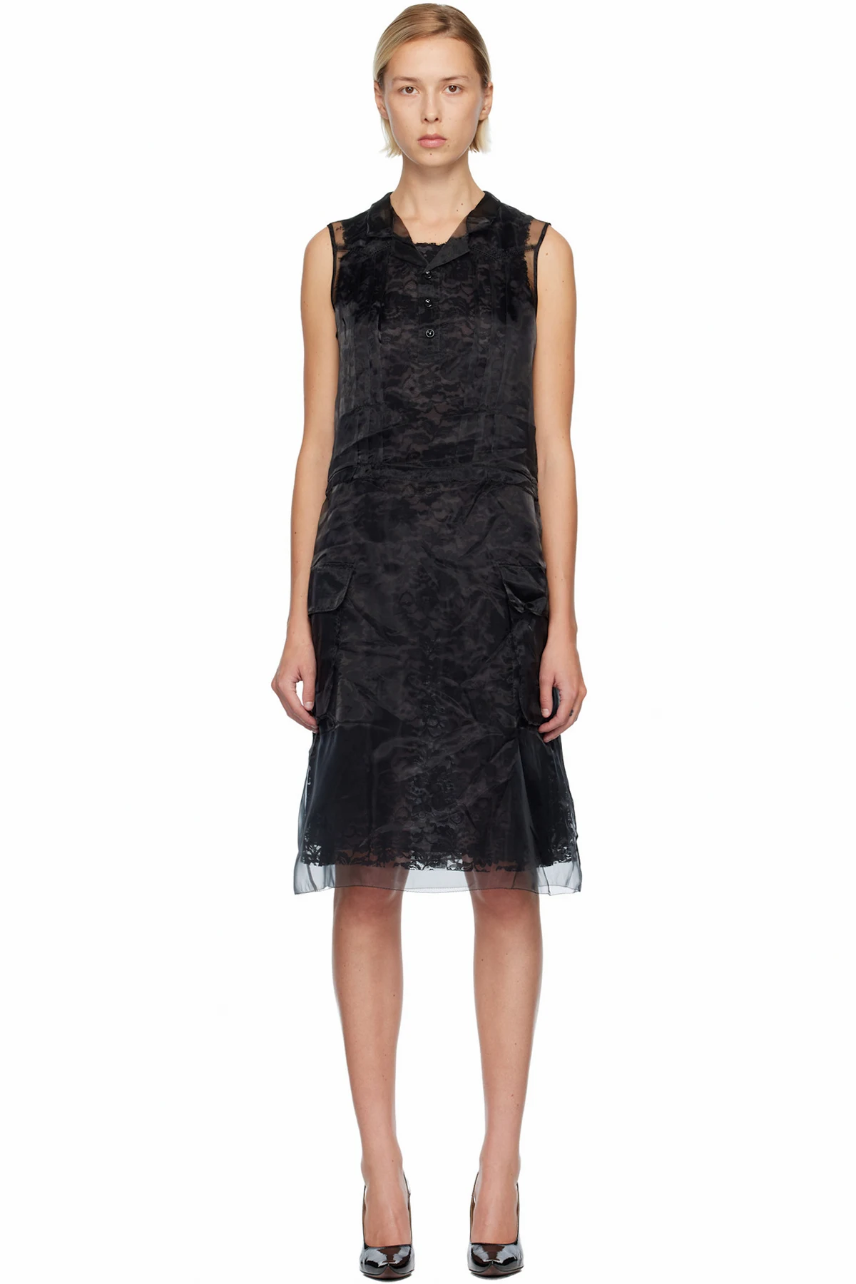 Black Sheer Tea Midi Dress