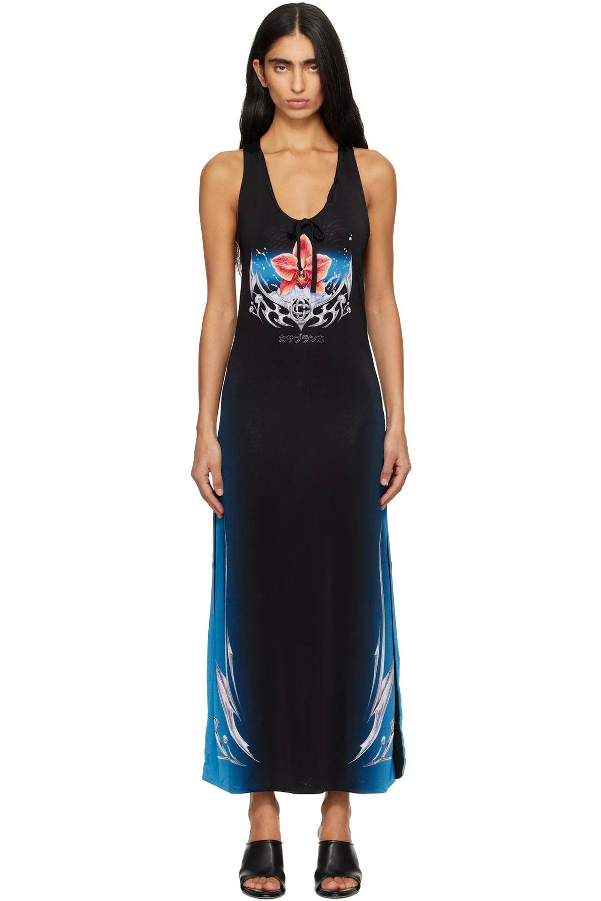Black Blades Slinky Jersey Midi Dress