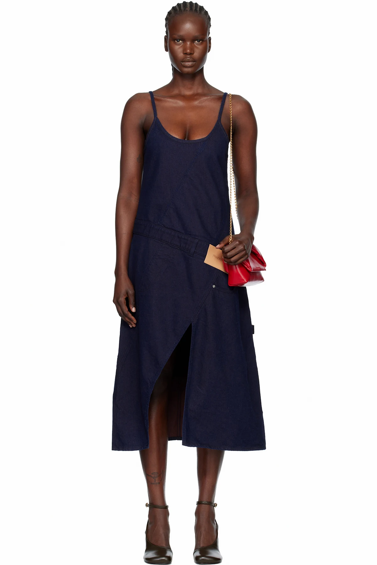 Navy Twisted Workwear Denim Midi Dress