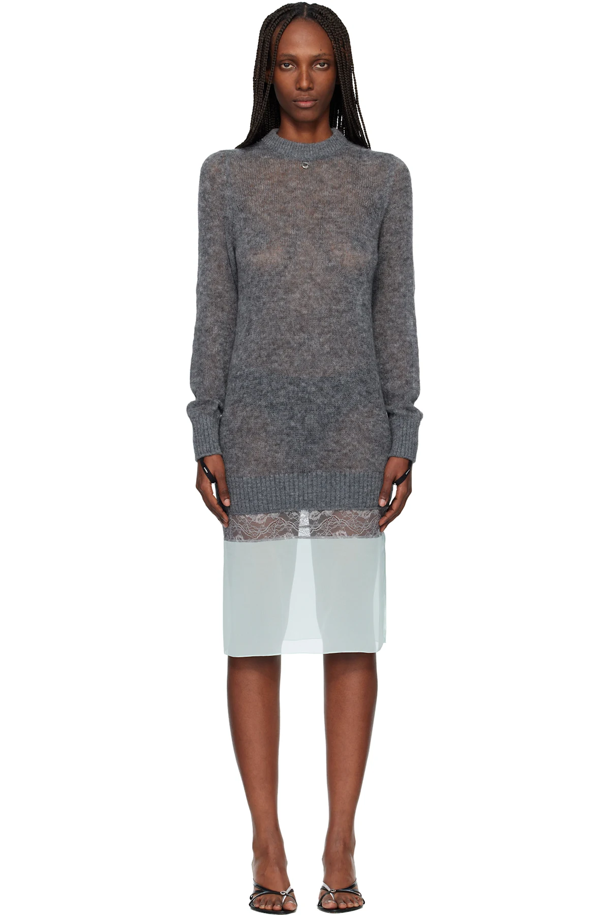 Gray & Green Multi-Layer Pullover Midi Dress