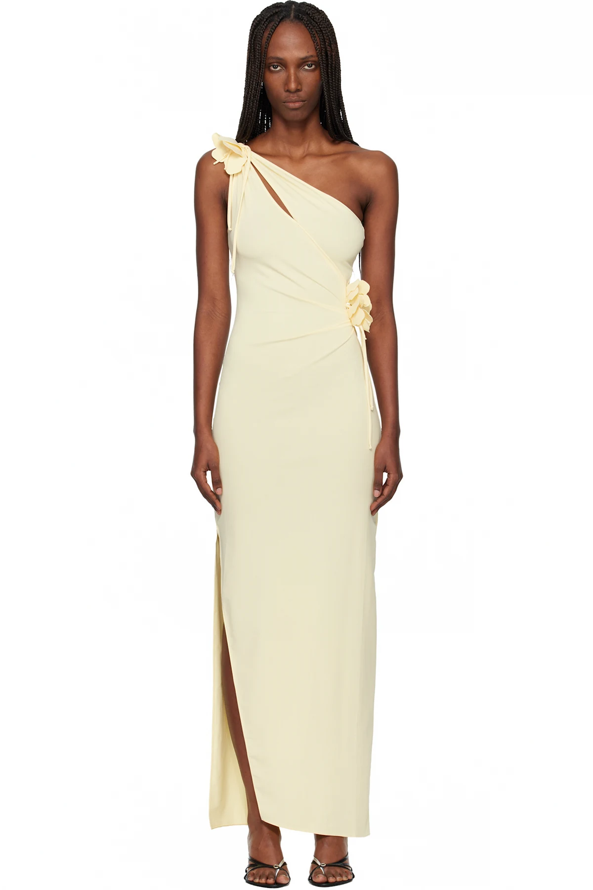 Yellow Asymmetric Flower Midi Dress