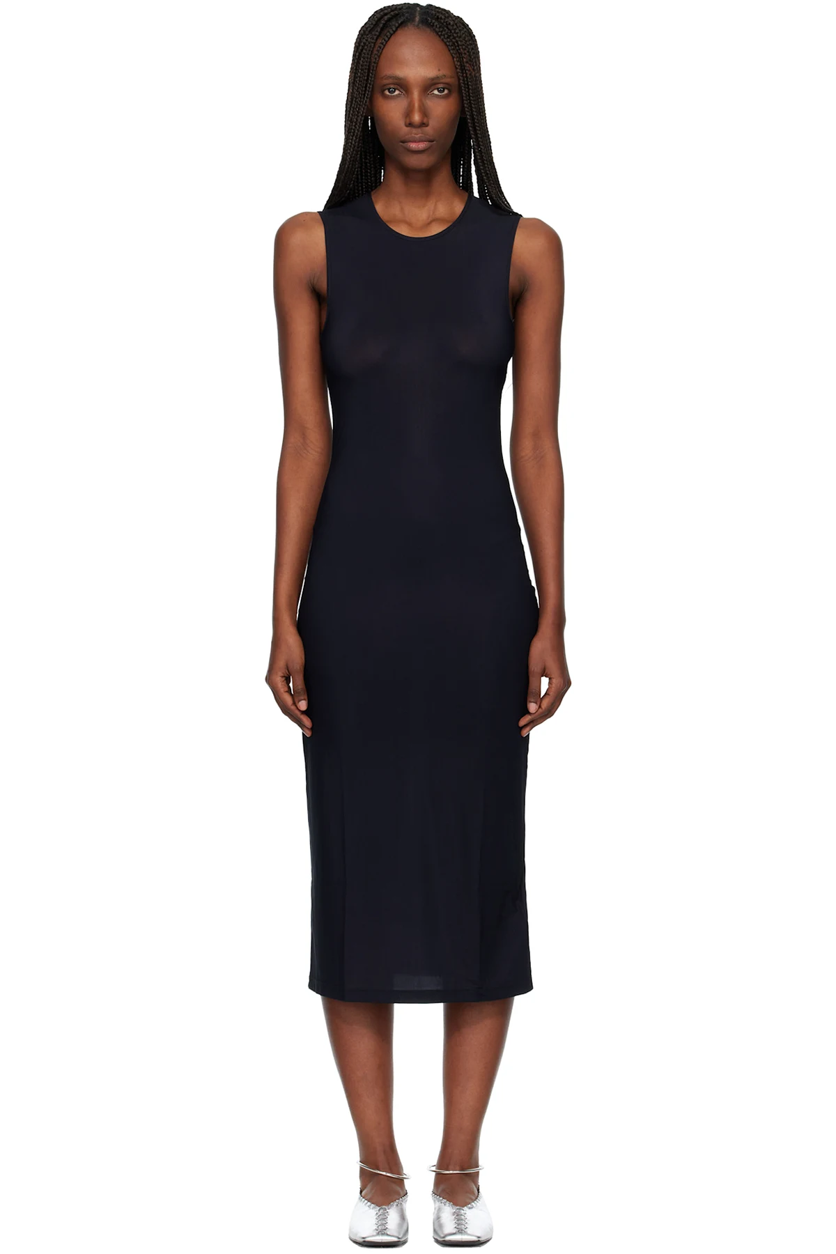 Black Jersey Slip Midi Dress
