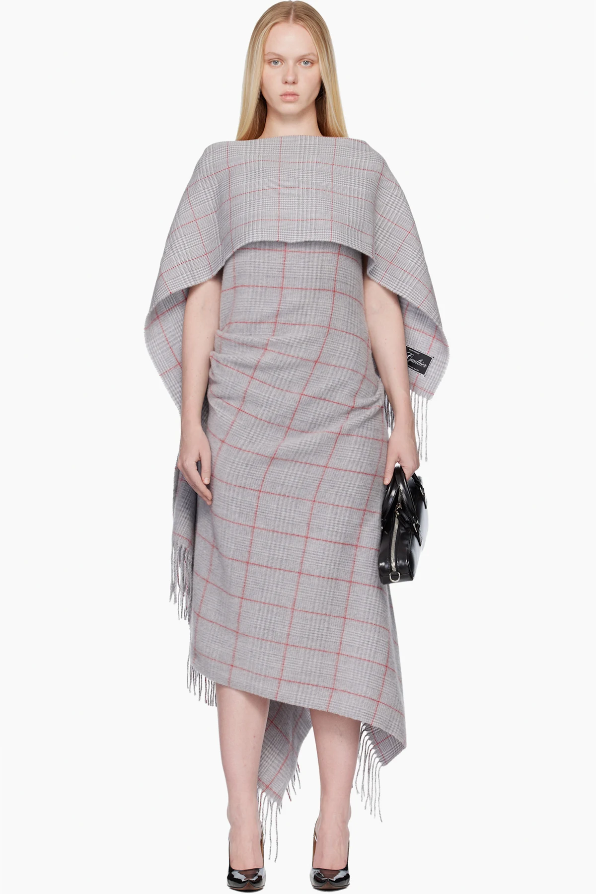 Gray & Red Wool Scarf Maxi Dress