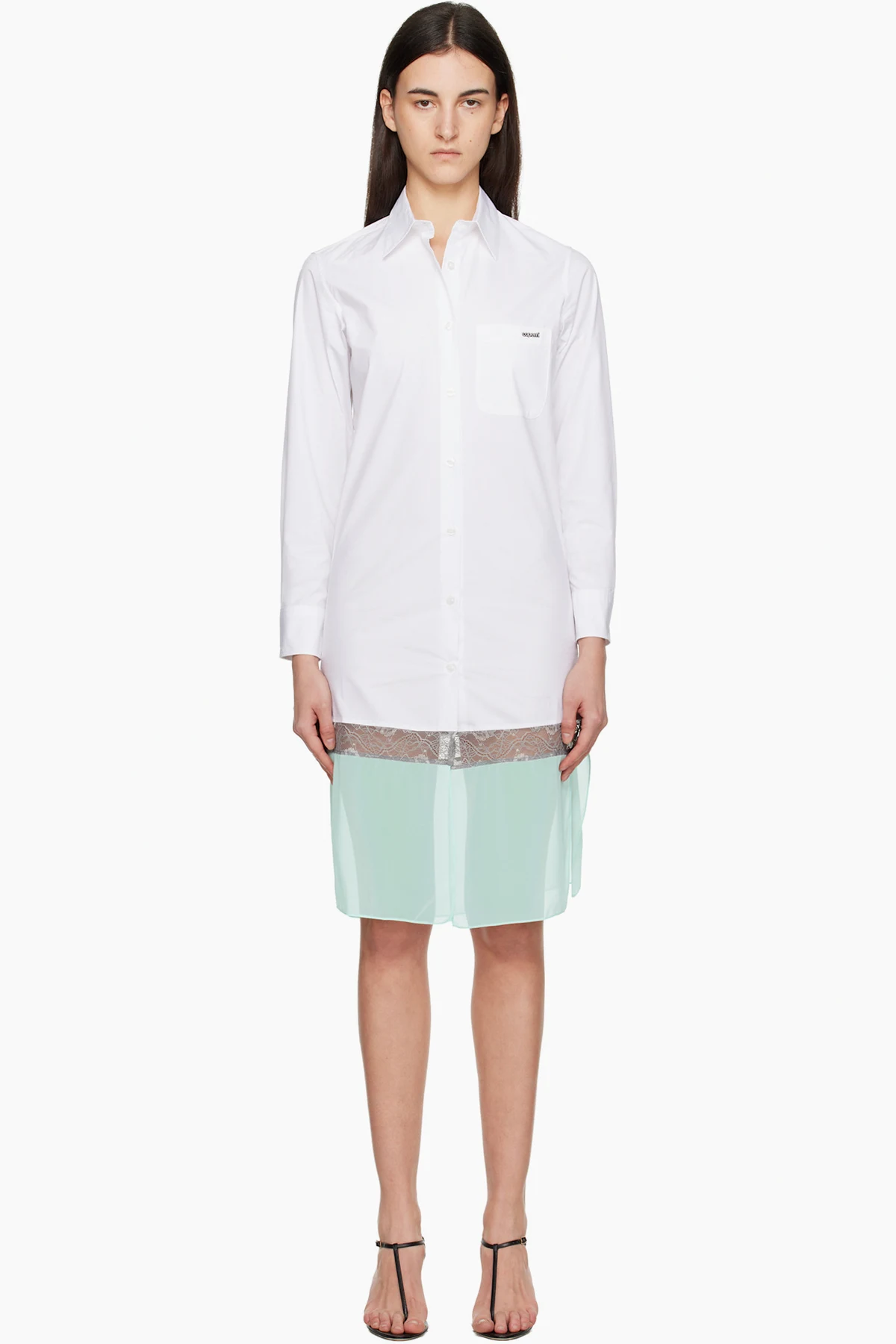 White & Green Multi Layer Shirt Midi Dress