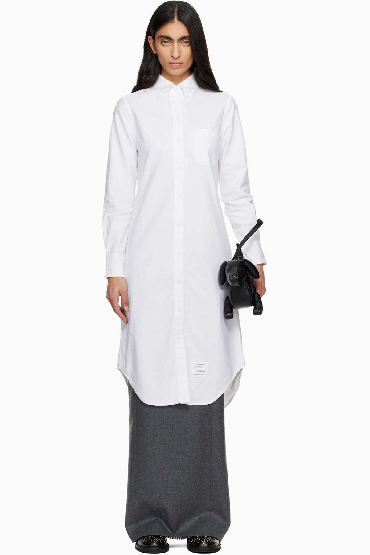 White Oxford Grosgrain Placket Shirtdress