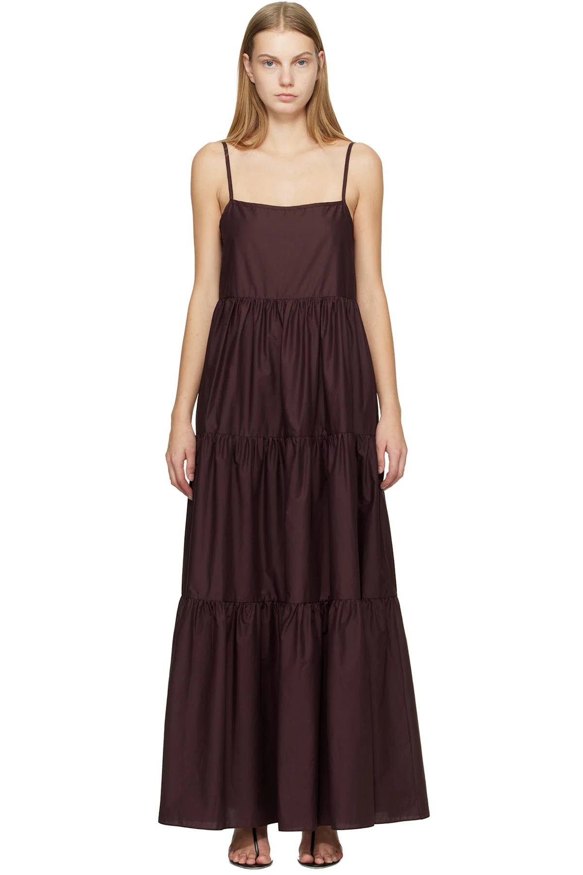 Burgundy Tiered Low Back Maxi Dress
