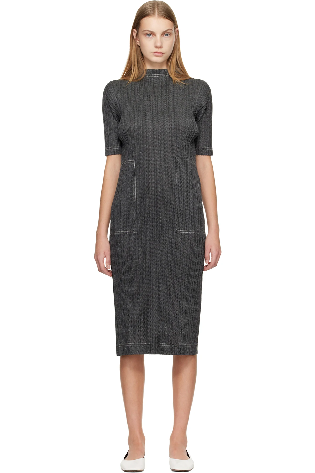 Gray Cotton Denim Midi Dress