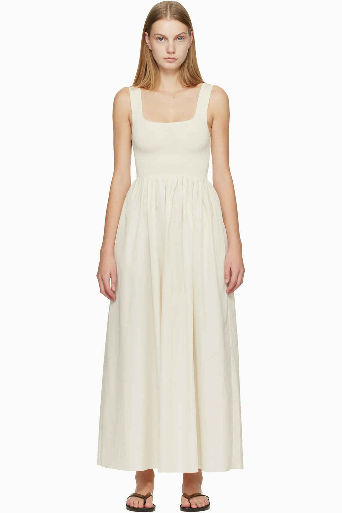 Off-White Knit & Cotton Maxi Dress