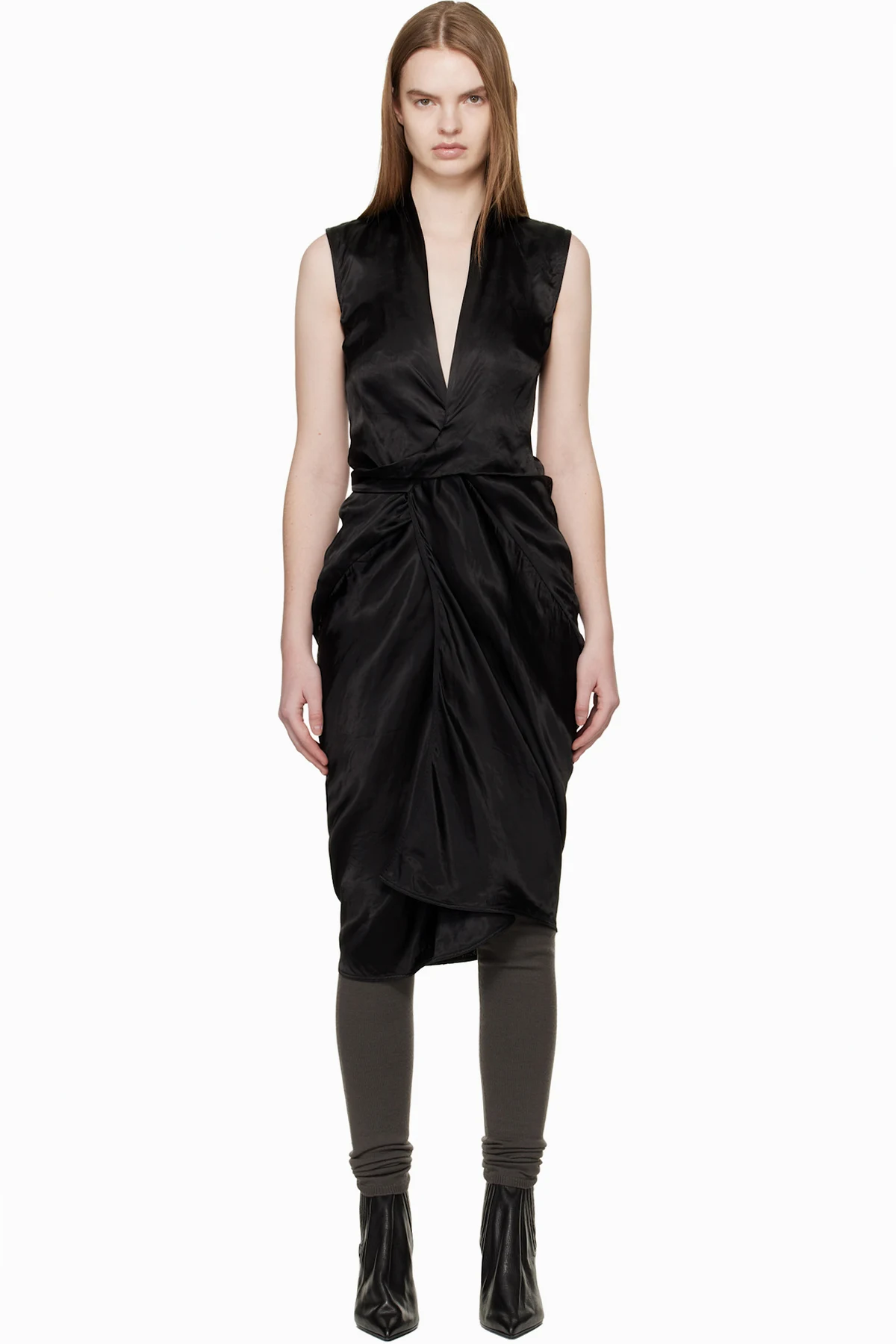 Black Temple Wrap SL Midi Dress