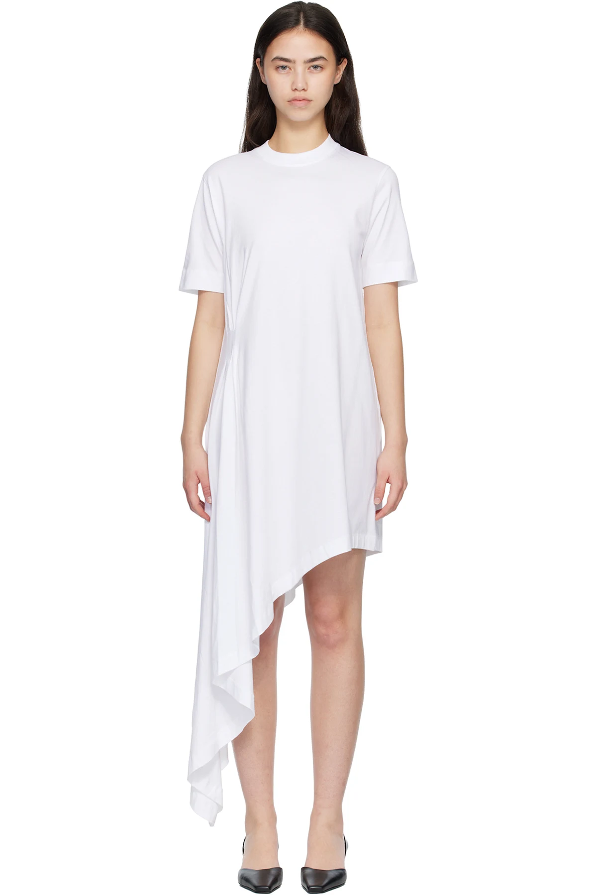 White IGARI Asymmetric T-shirt Midi Dress