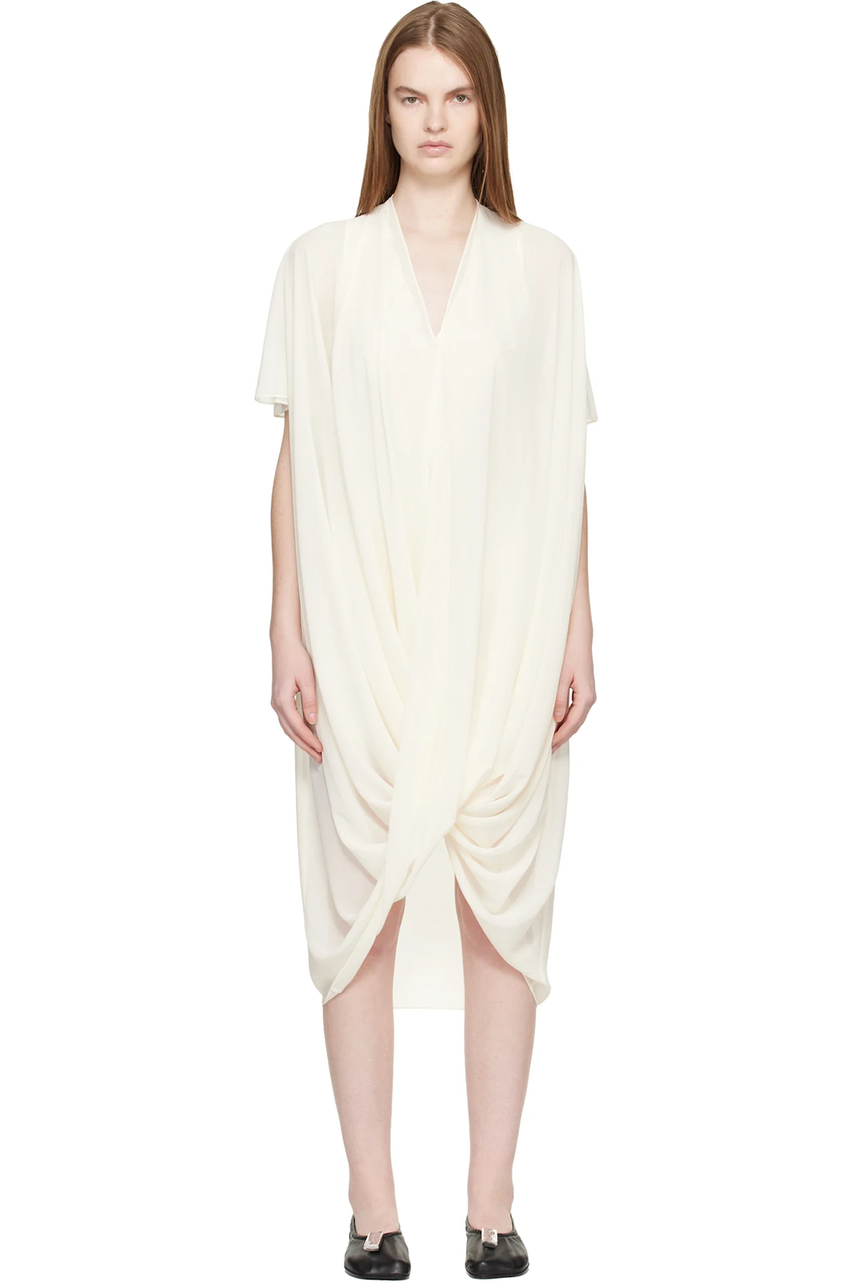 Off-White Chiffon Midi Dress