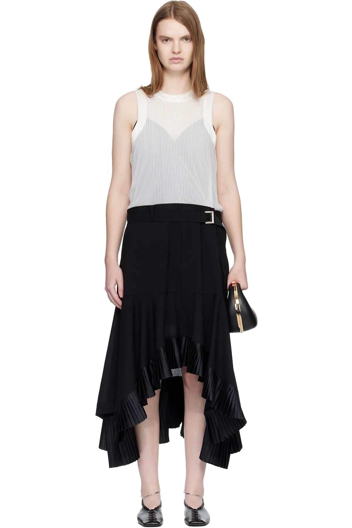 Black & Off-White Suiting Satin Midi Dress