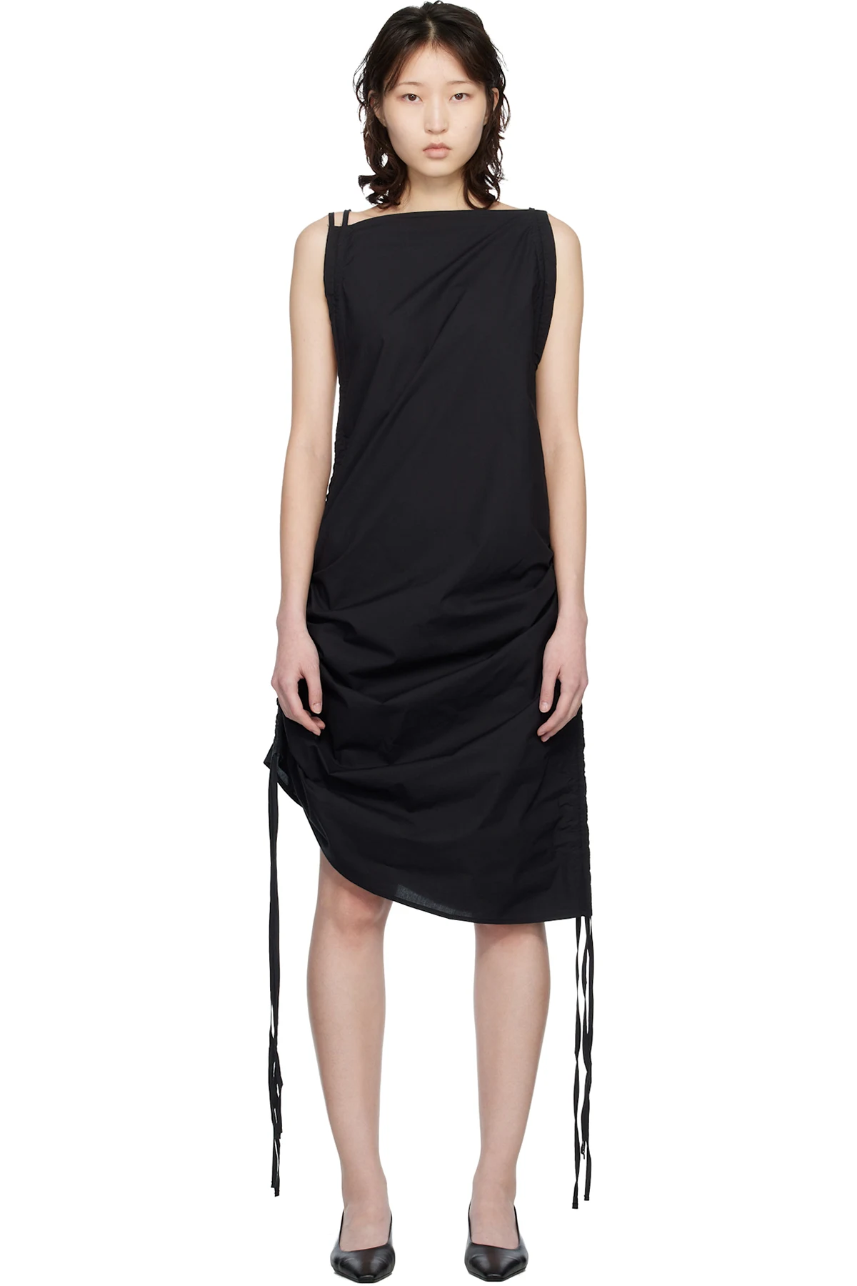 Black Pictorial Strap Midi Skirt