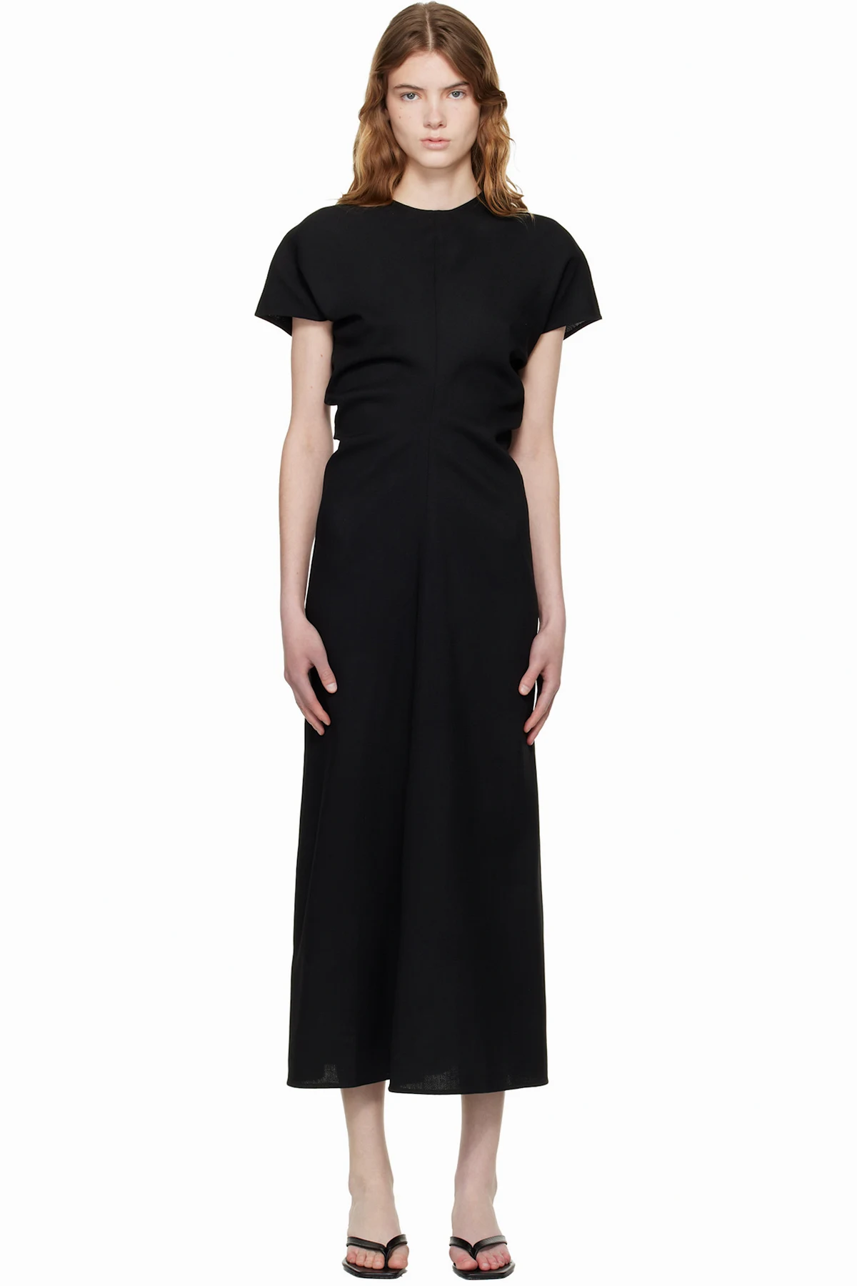 Black Slouch Waist Wool Maxi Dress